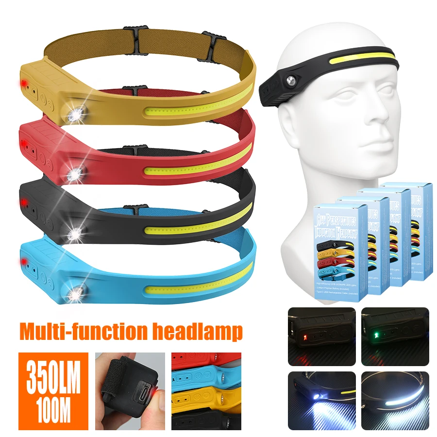 Fishing Headlamp - Rechargeable Headlamp 350 Lumen Motion Sensor
