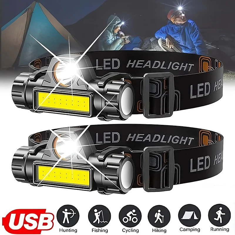 Fishing Headlamp - Rechargeable COB LED USB Headlamp Strong